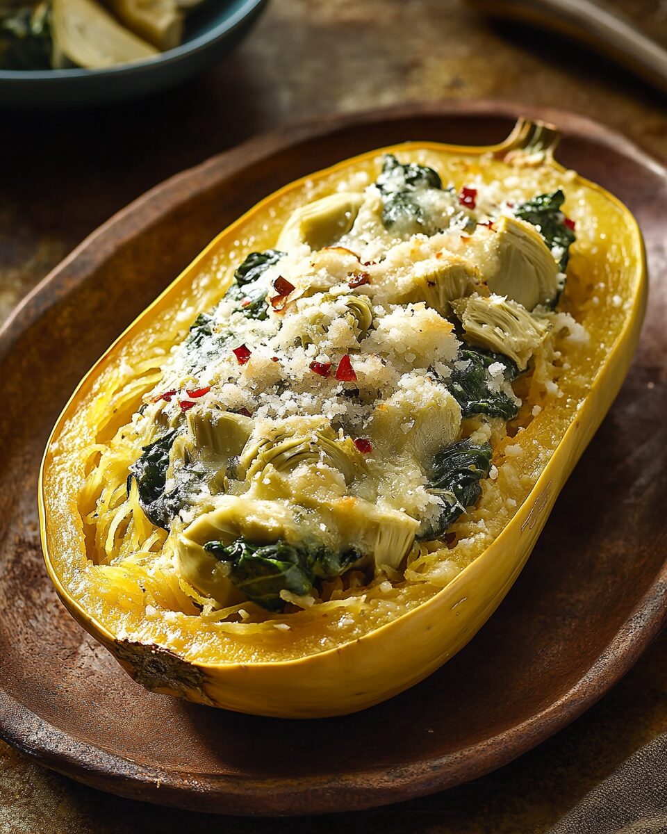 Spinach and Artichoke Stuffed Spaghetti Squash