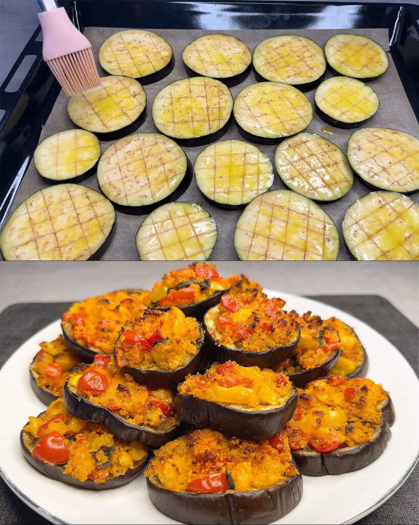 Baked Eggplant with Garlic, Chili, Cherry Tomatoes, and Parmigiano