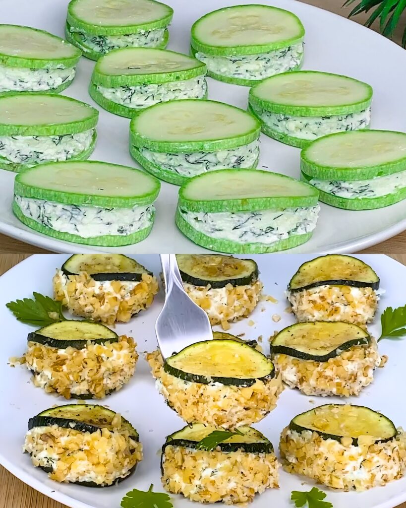 Stuffed Zucchini with Feta, Cream Cheese, Dill, and Walnuts