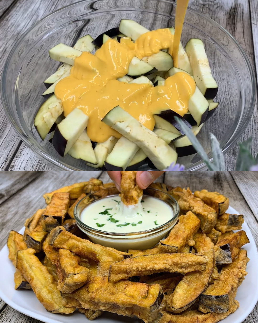Crispy Fried Eggplant with Creamy Yogurt Dressing