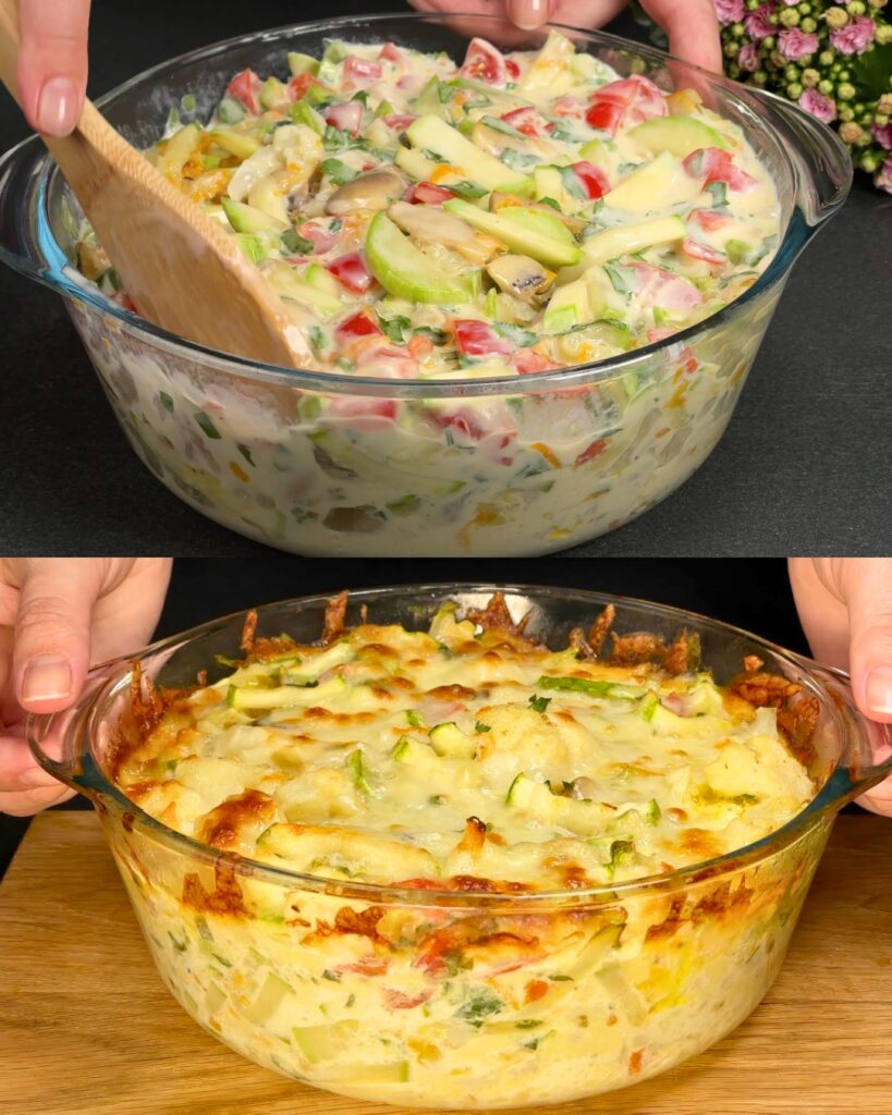 Vegetable and Egg Casserole with Cheese Topping