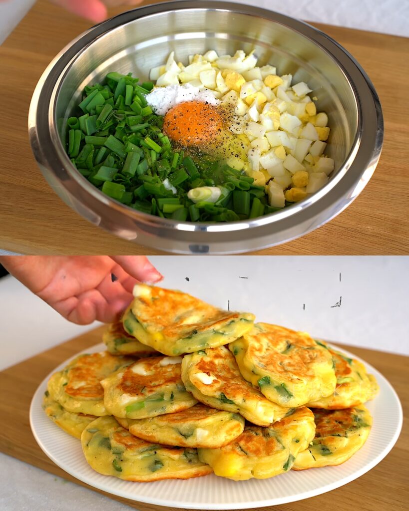 Boiled Egg with Onion Leaves Pancake