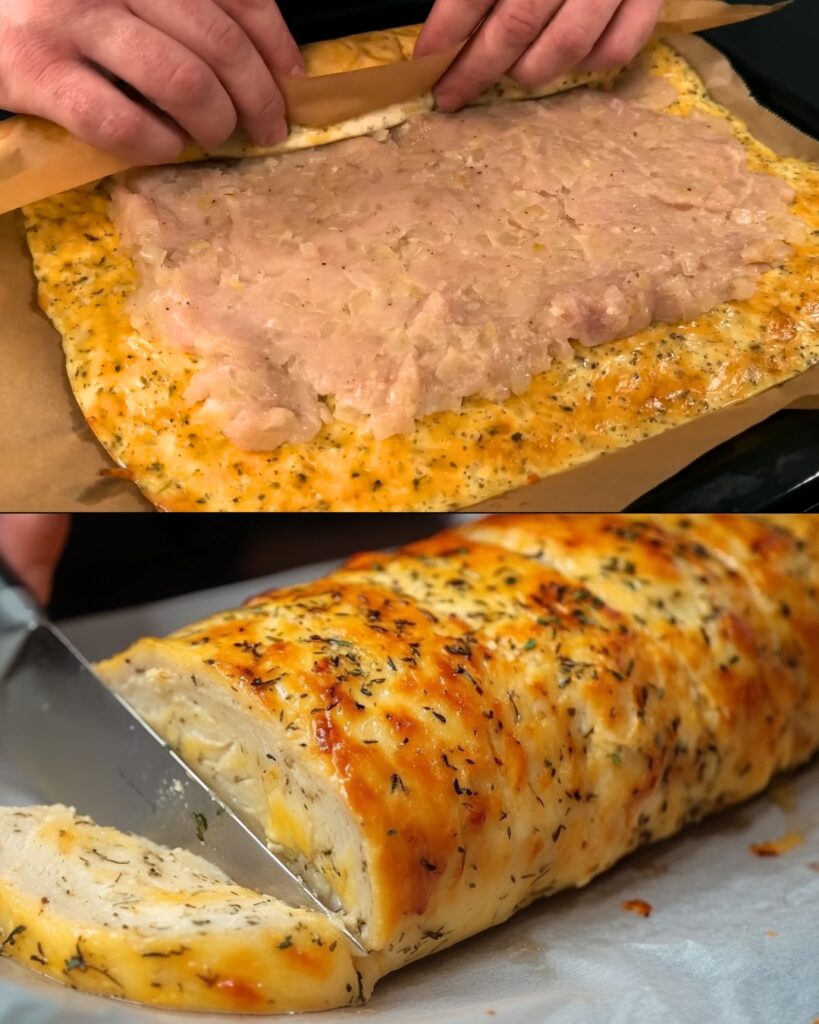 Ground Chicken Filling Roll with Cheese and Herbs