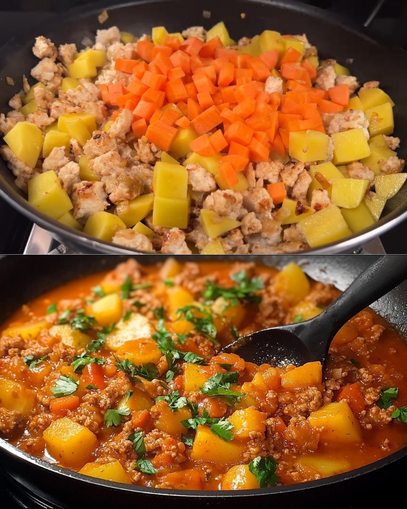 Minced Chicken And Vegetable Stew With Sour Cream