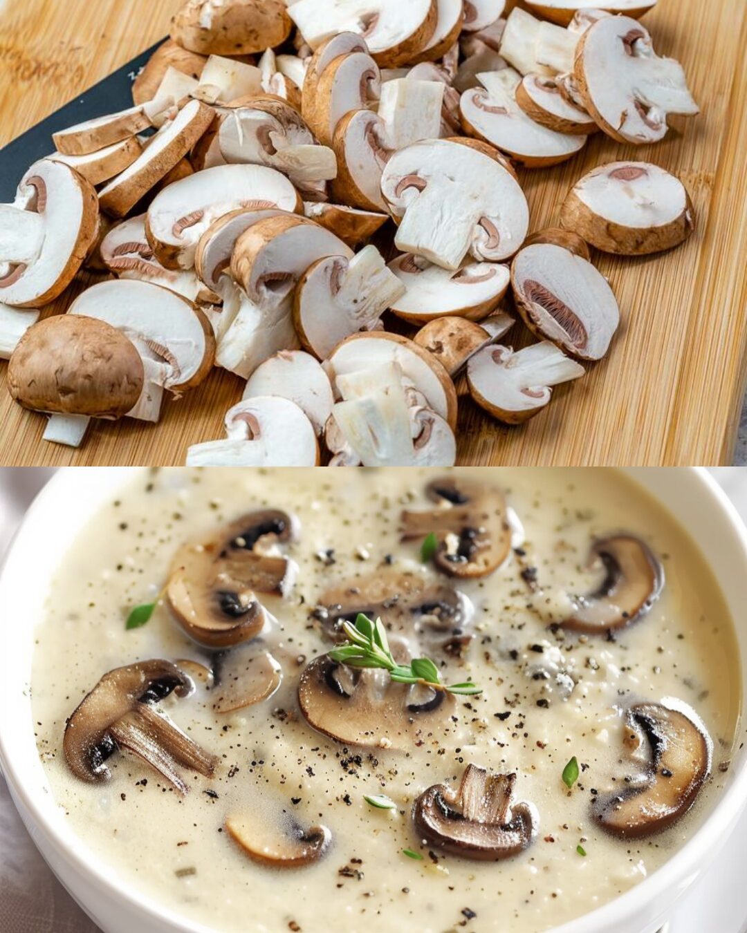 Creamy Shiitake and Crimini Mushroom Soup with Sherry and Thyme