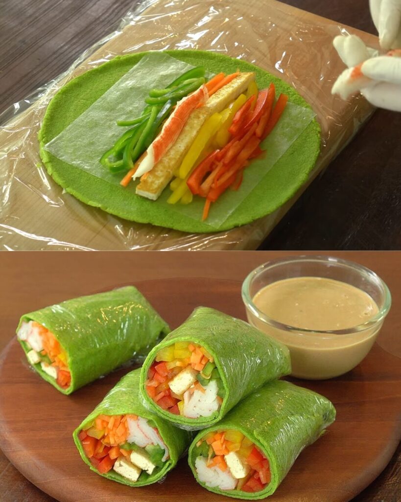 Spinach Tortilla Wraps with Peanut Sauce