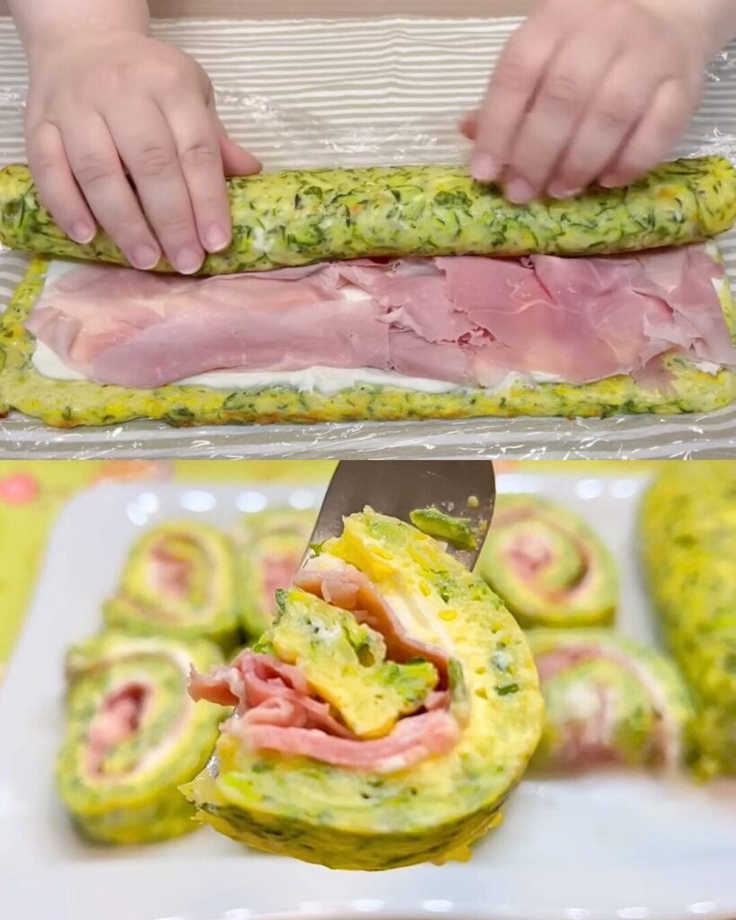Zucchini Roll with Cream Cheese and Ham
