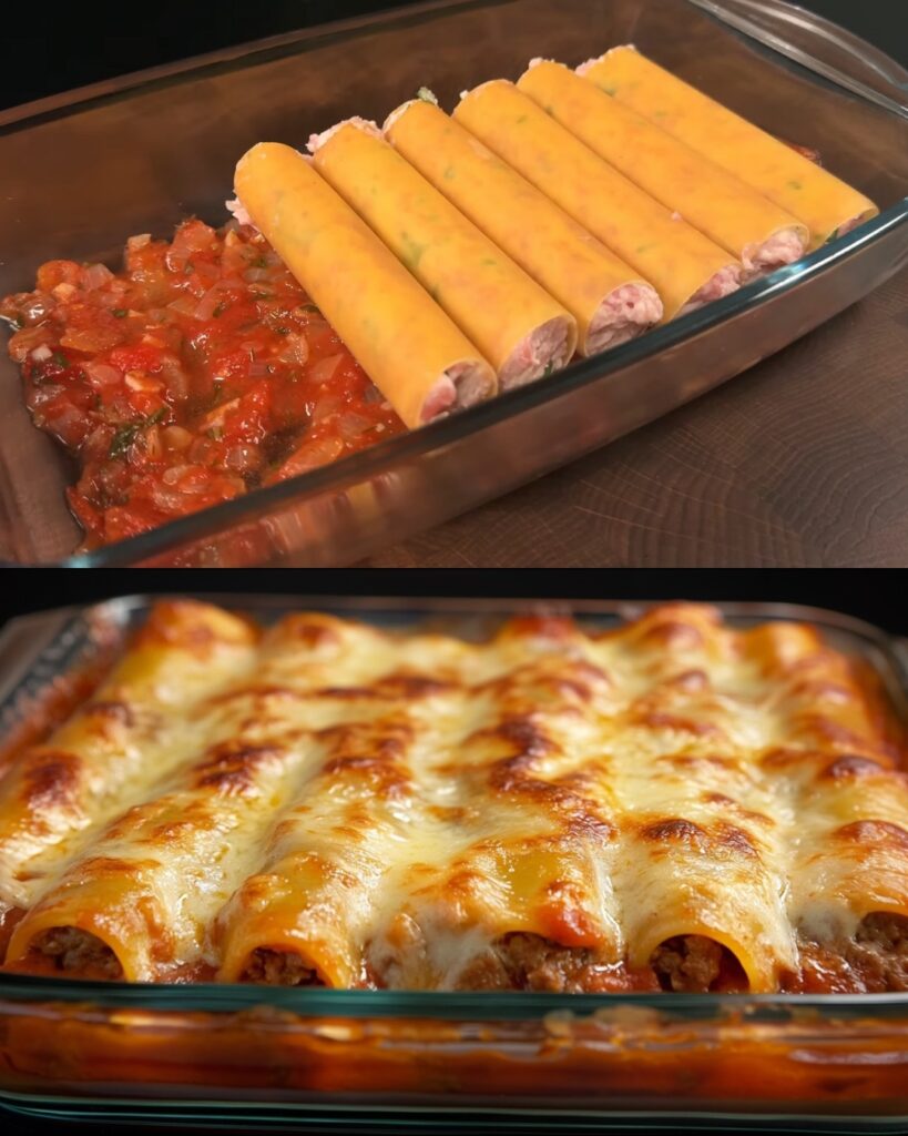 Cannelloni with Ricotta, Minced Meat, and Tomato Sauce