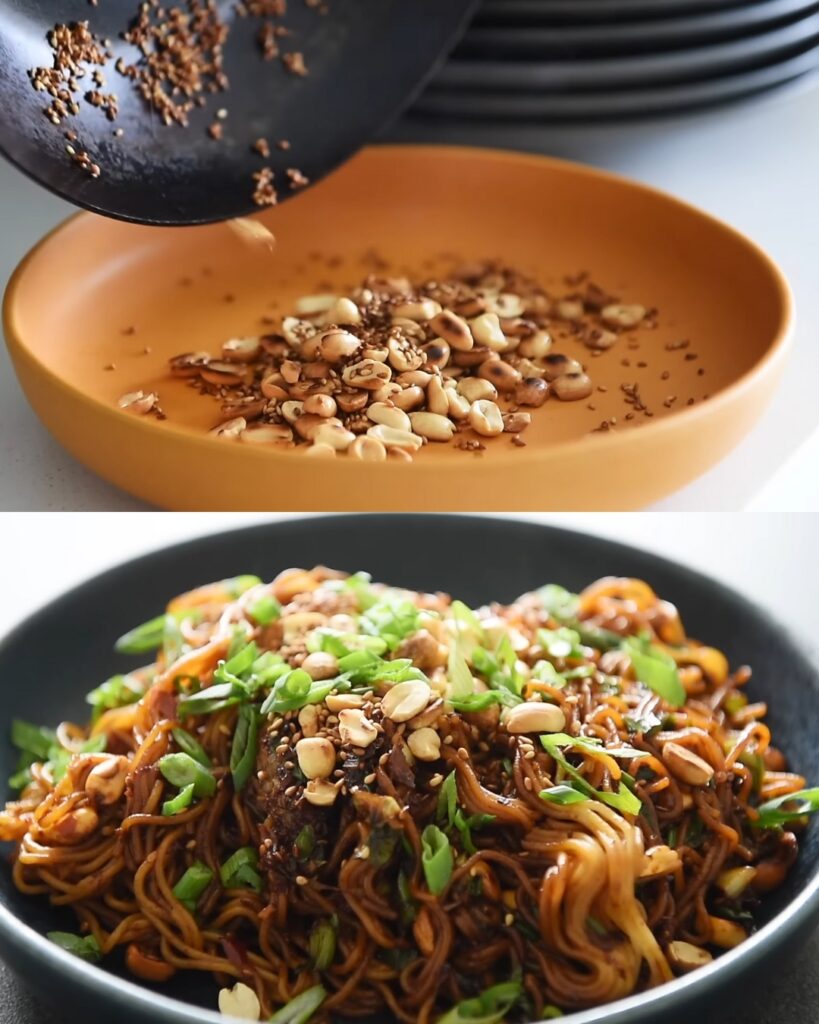 Spicy Stir-Fried Ramen Noodles with Peanuts and Sesame Seeds