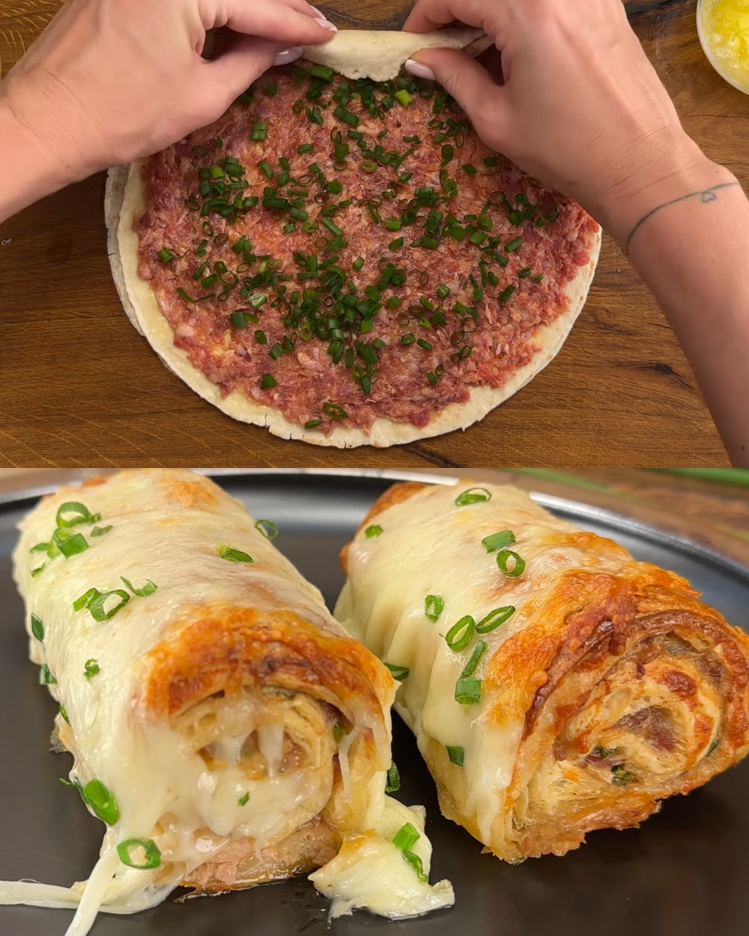 Cheesy Meat and Tortilla Roll-Ups