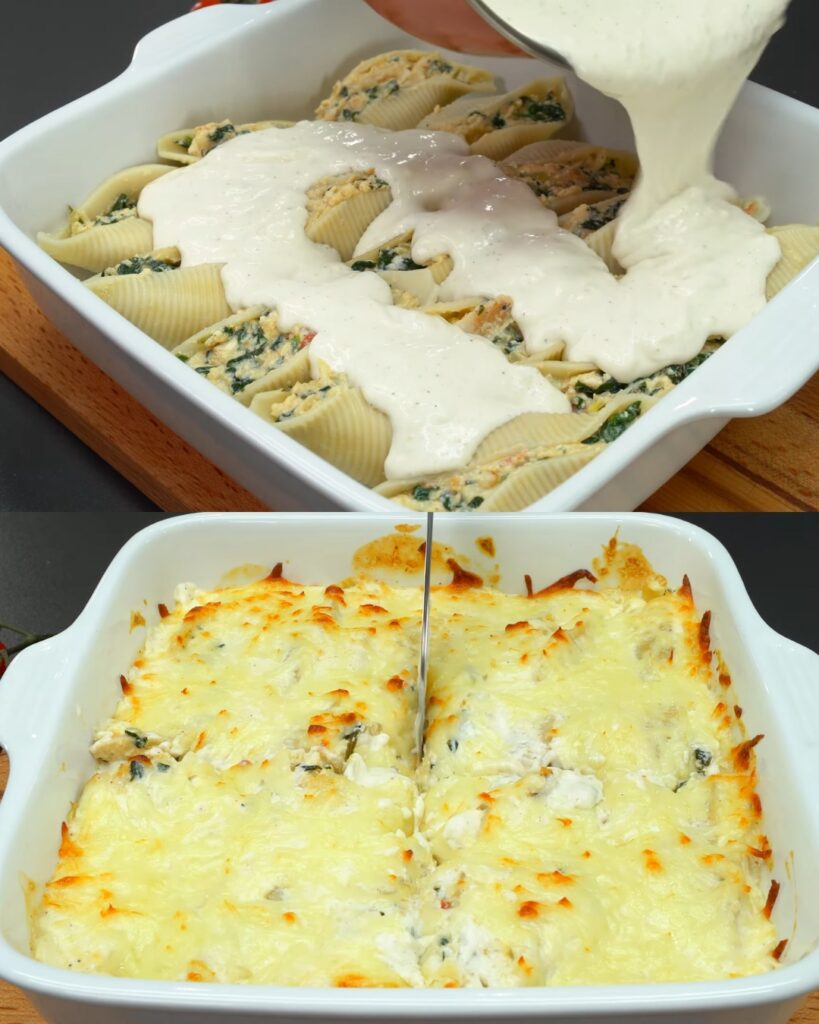 Chicken and Spinach Stuffed Conchiglioni in Creamy Sauce