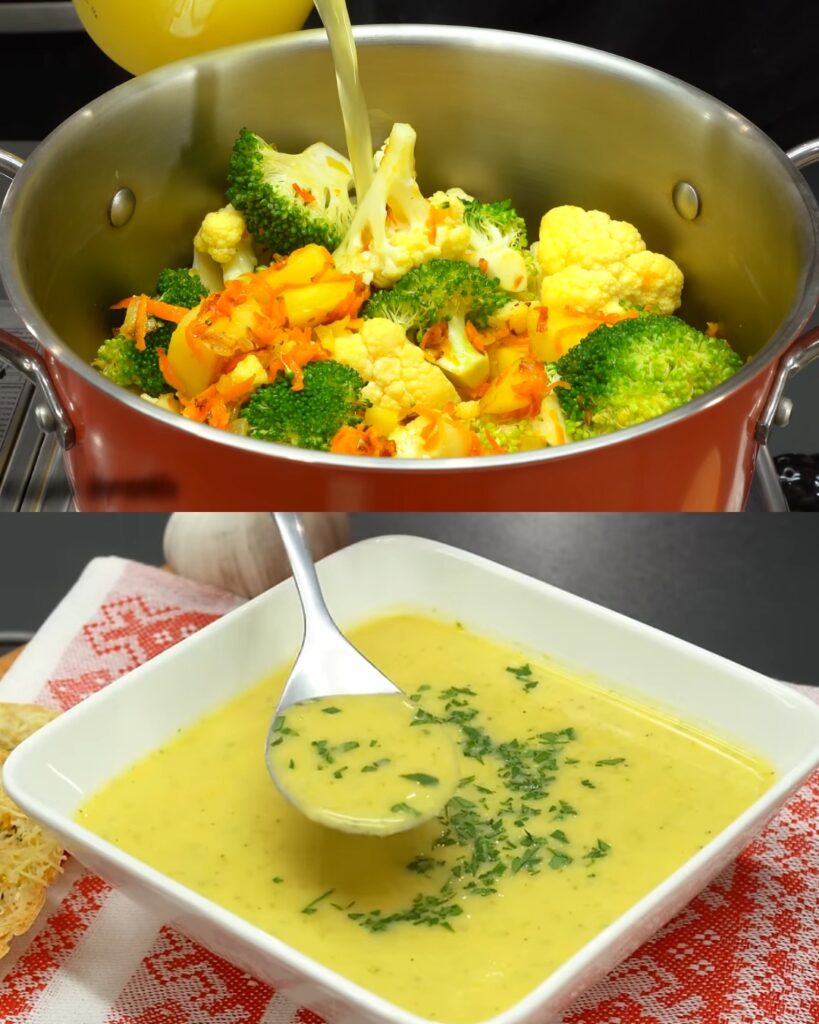 Vegetable Soup with Mozzarella and Crispy Baguette Croutons