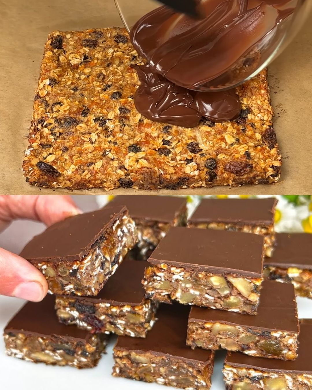 Healthy Oatmeal Bars with Raisins, Nuts, and Dark Chocolate