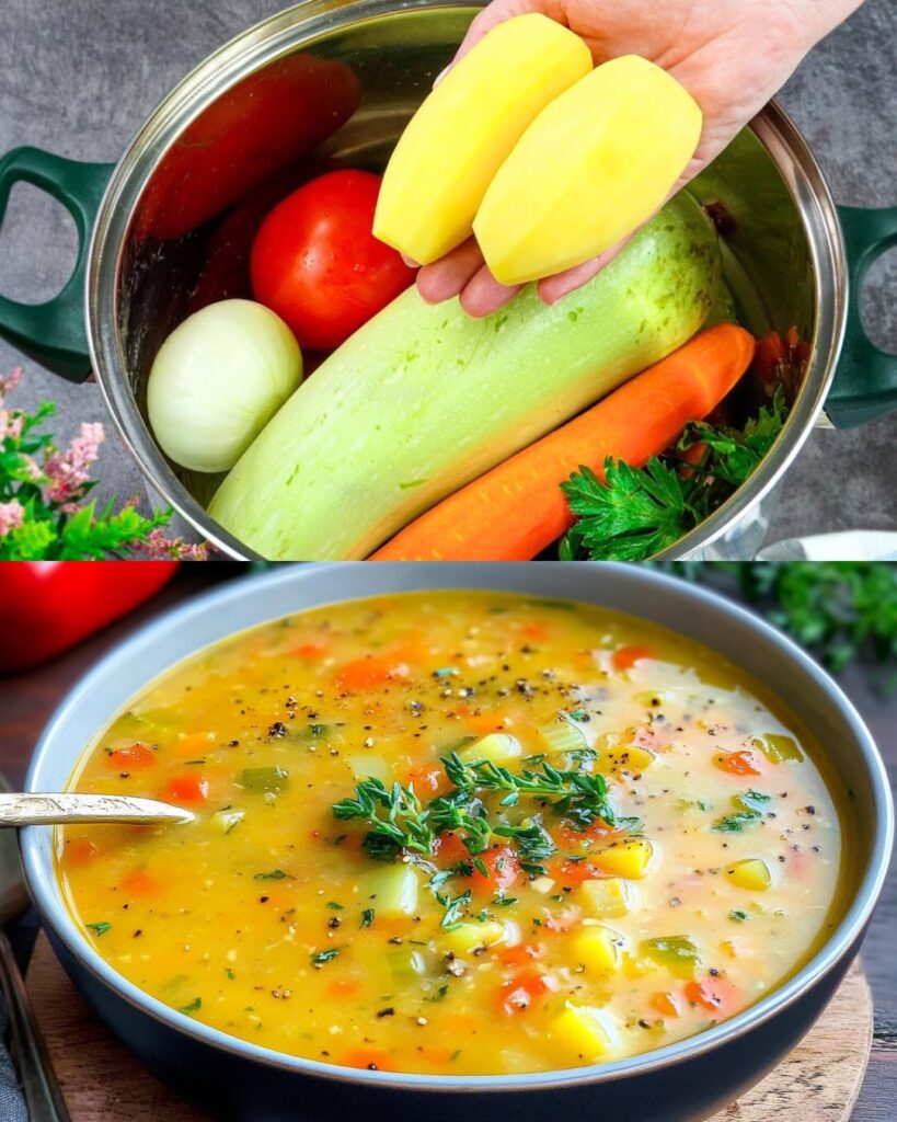 Vegetable and Potato Soup with Crispy Bread
