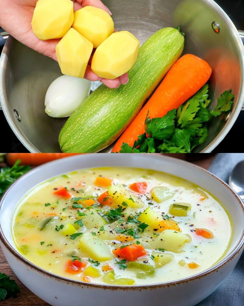 Vegetable and Potato Soup with Crispy Bread