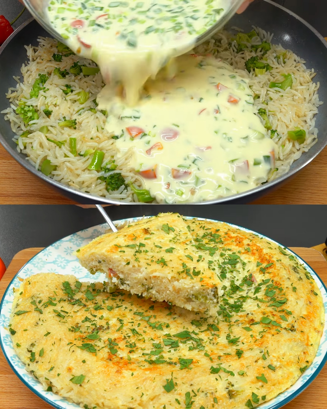 Vegetable Rice and Broccoli Frittata with Sour Cream Mustard Sauce