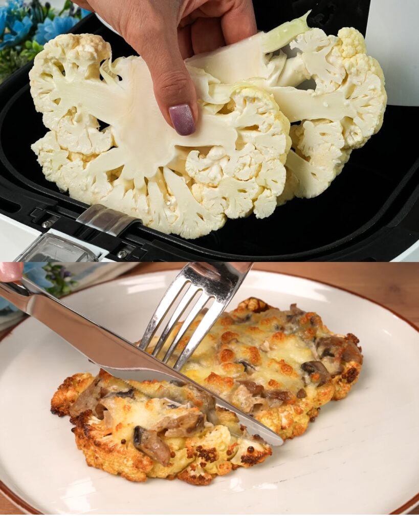 Roasted Cauliflower Steaks with Creamy Mushroom Filling and Melted Mozzarella