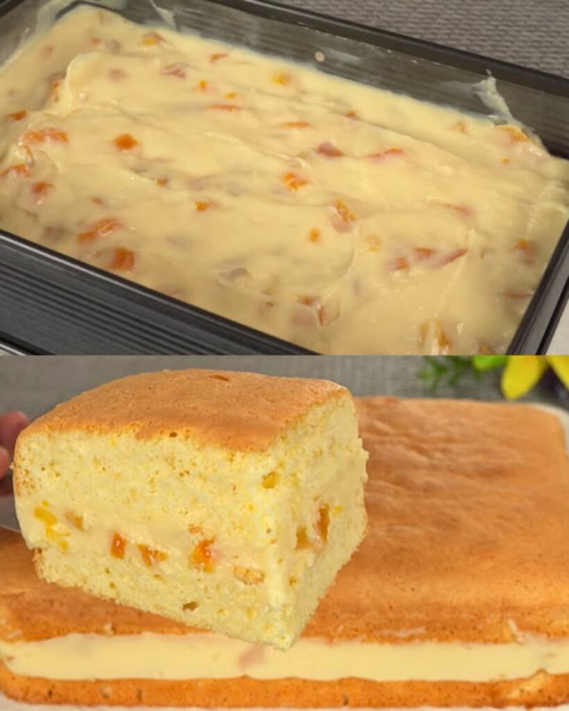 Apricot Custard-Filled Sponge Cake – Light, Creamy, and Fruity Delight