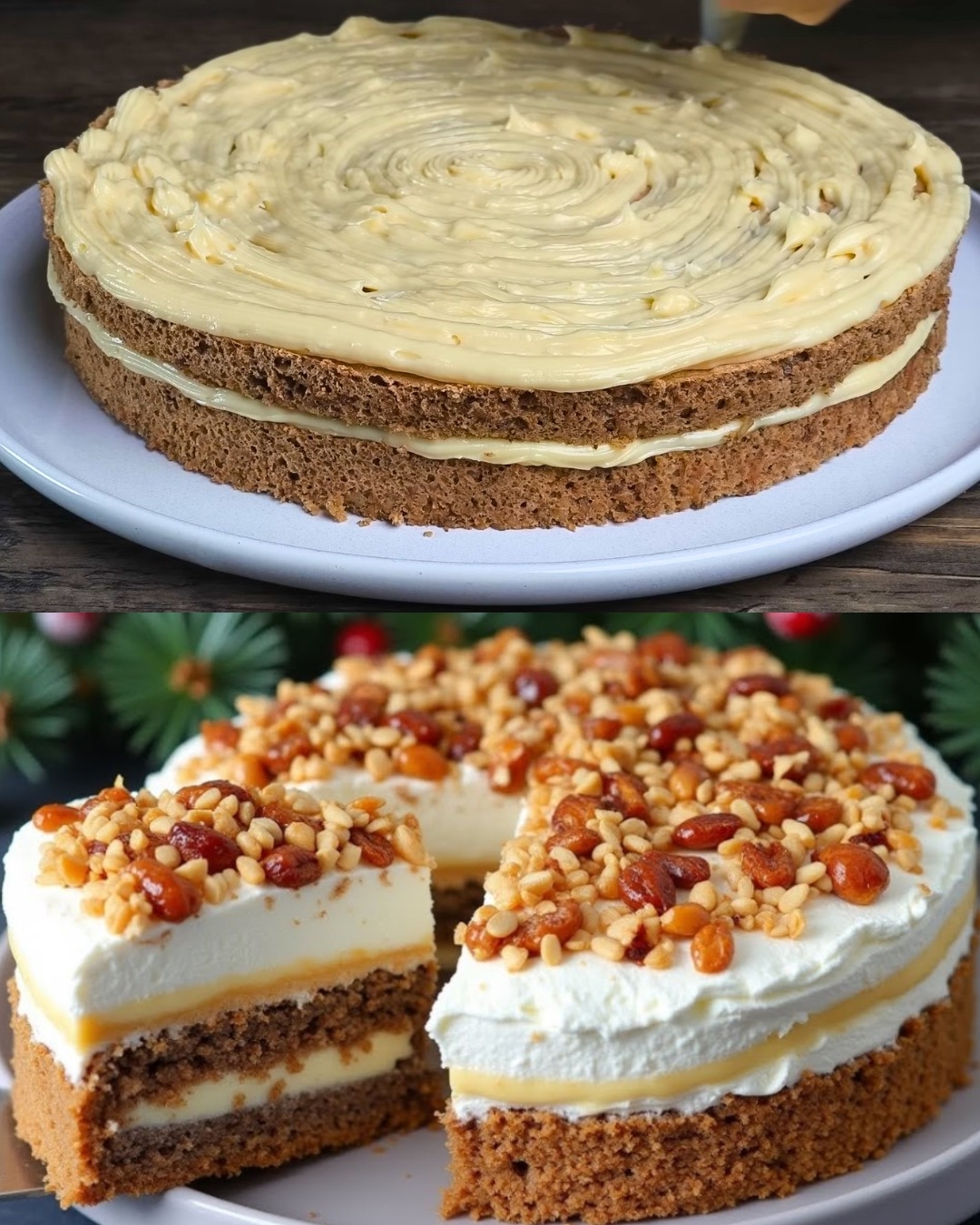 Walnut Custard Cream Cake with Caramelized Walnuts