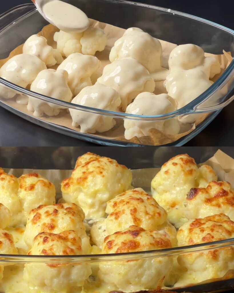Cauliflower Gratin with Creamy Cheese Sauce and Yogurt Dip