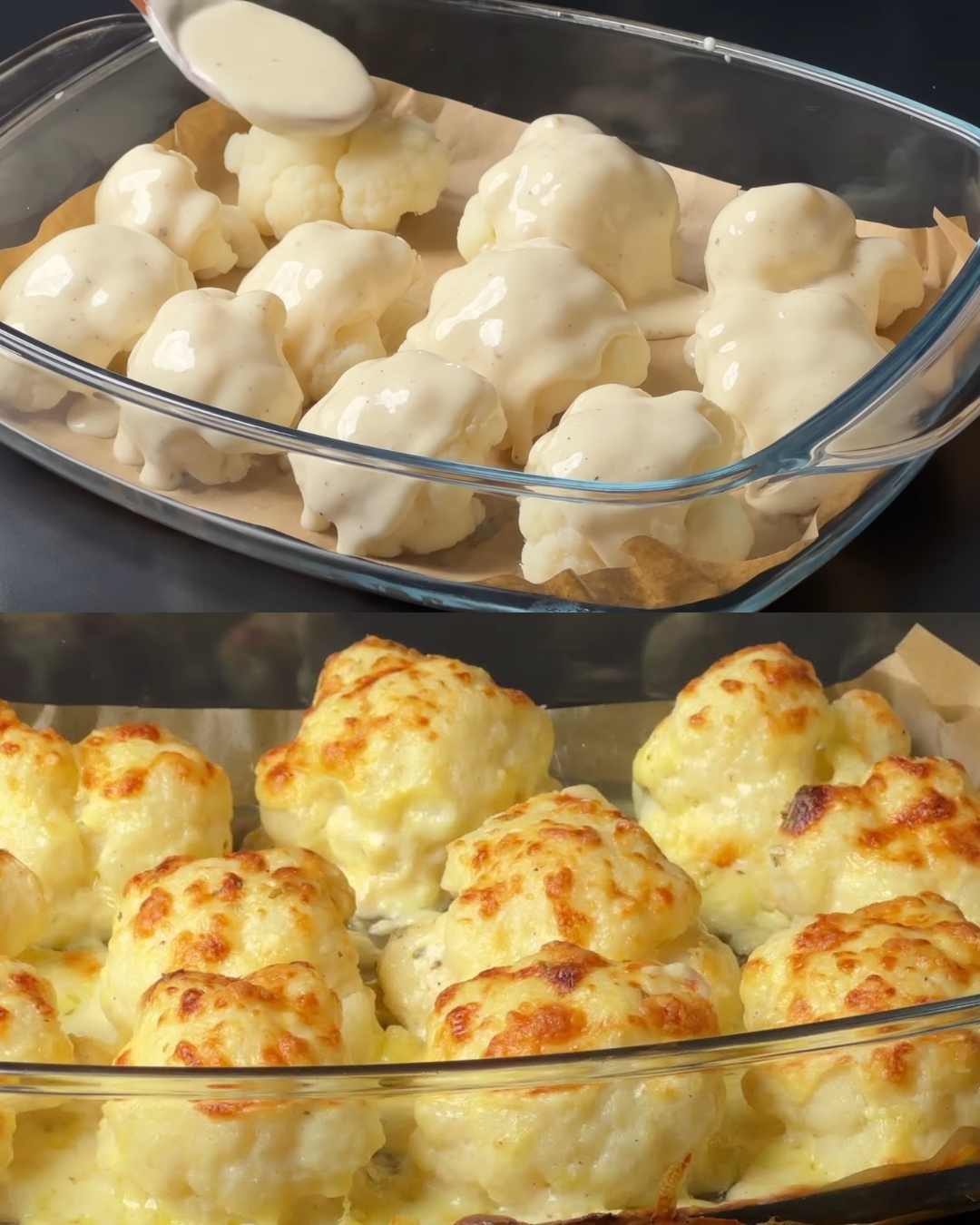 Cauliflower Gratin with Creamy Cheese Sauce and Yogurt Dip