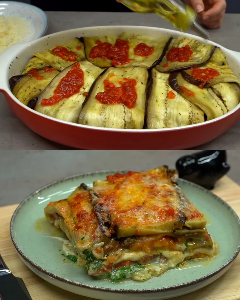 Baked Eggplant and Spinach Casserole with Ricotta and Mozzarella