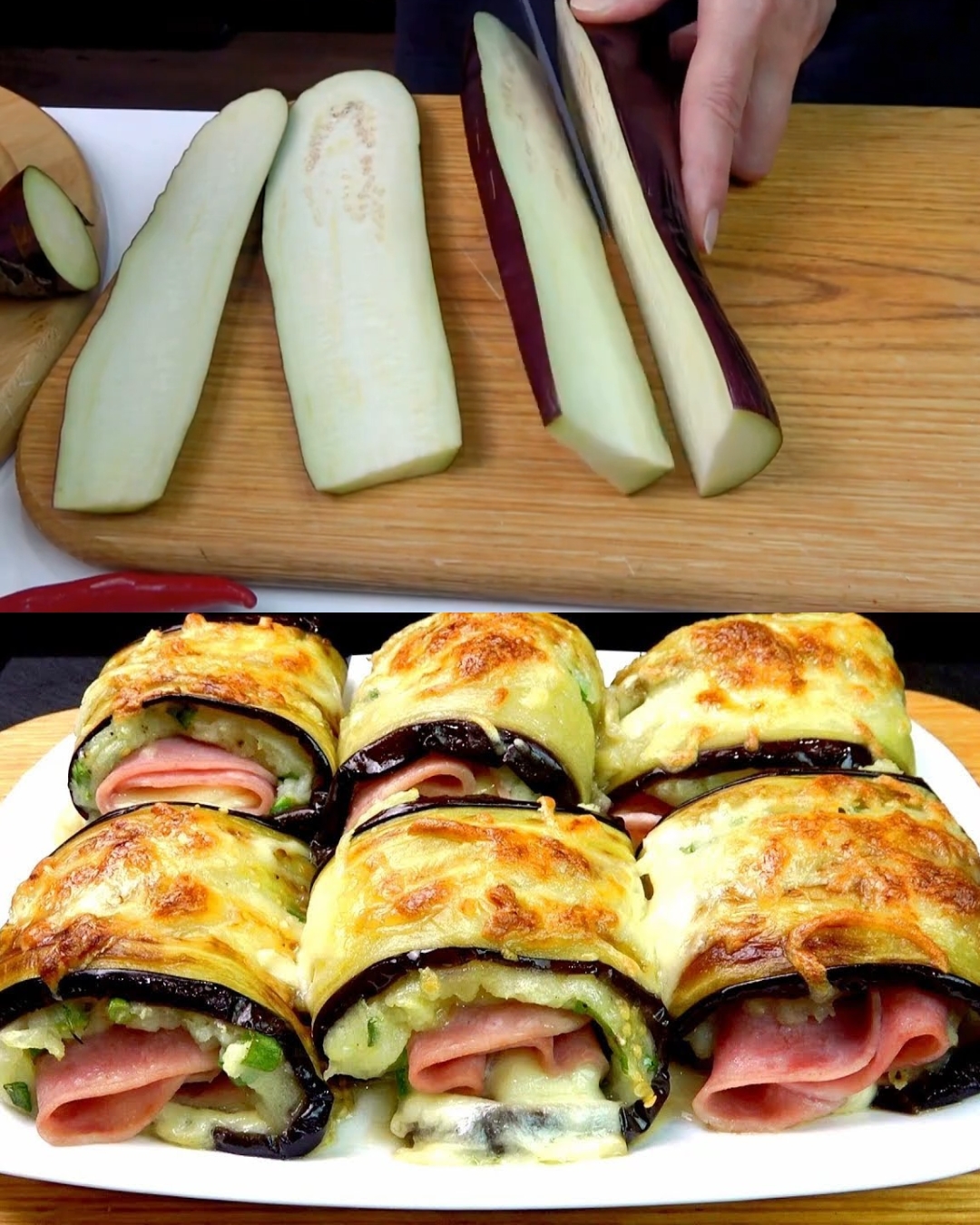 Aubergine and Potato Bake with Mozzarella and Ham