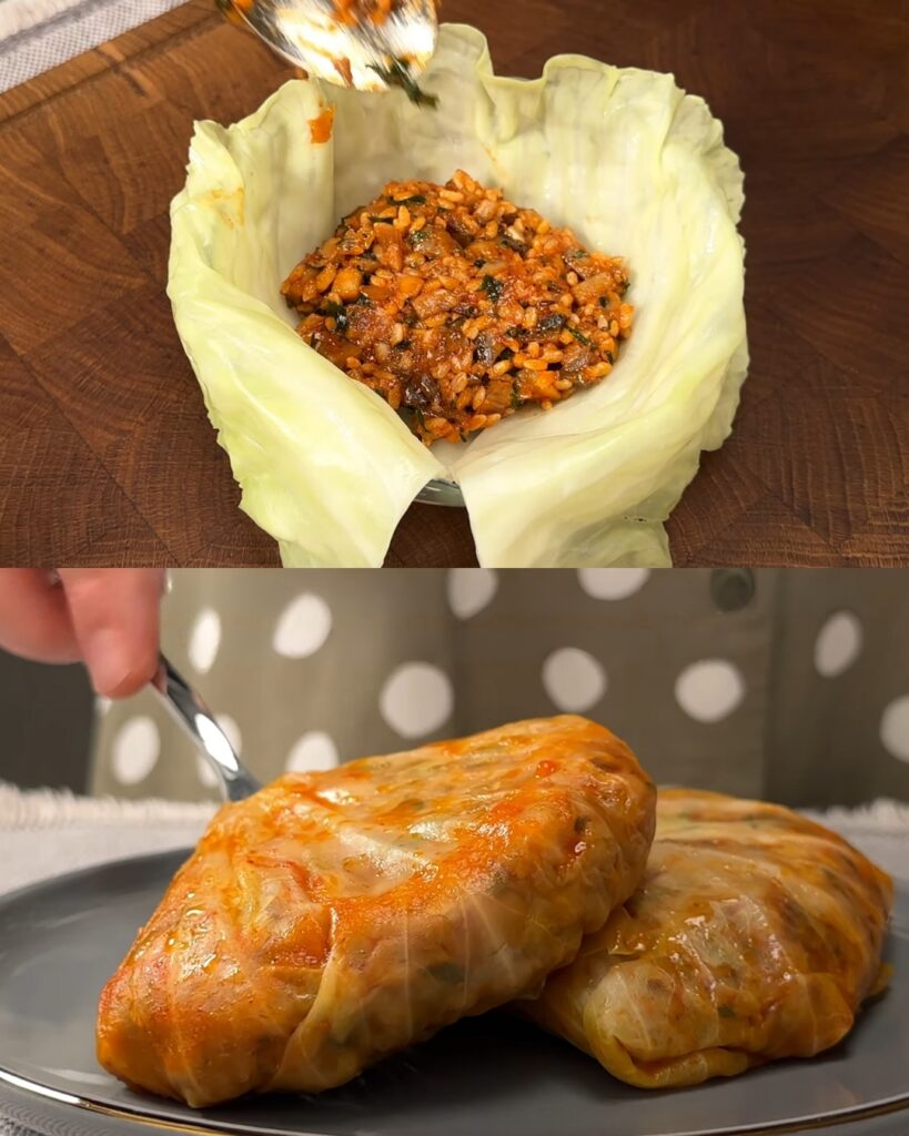 Stuffed Cabbage Rolls with Rice and Mushroom Filling