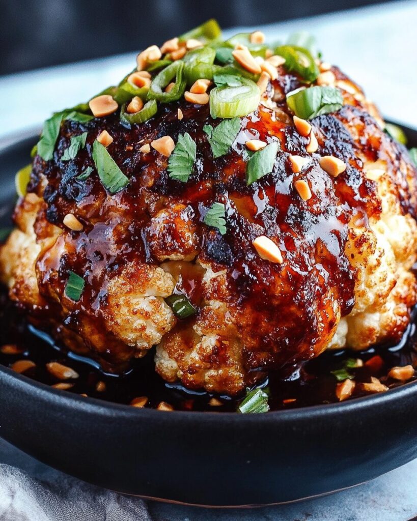Thai Peanut Roasted Whole Cauliflower finished dish