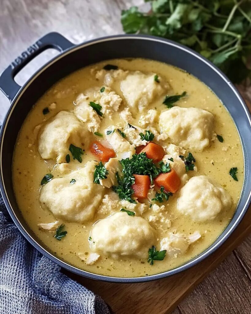Creamy Turkey and Dumpling Soup finished dish