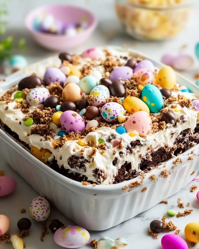 Easter Dirt Cake Casserole finished dish