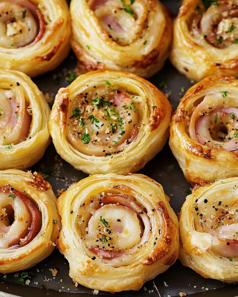 Golden Ham and Cheese Puff Pastry Pinwheels