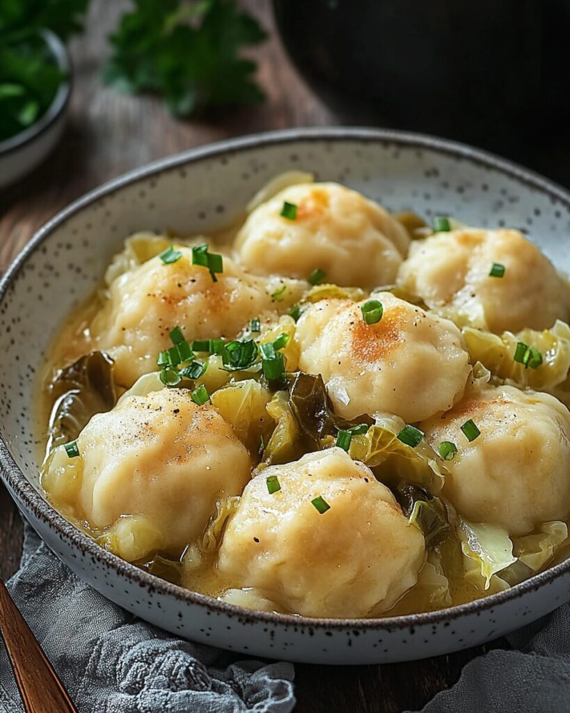 German Cabbage and Dumplings finished dish