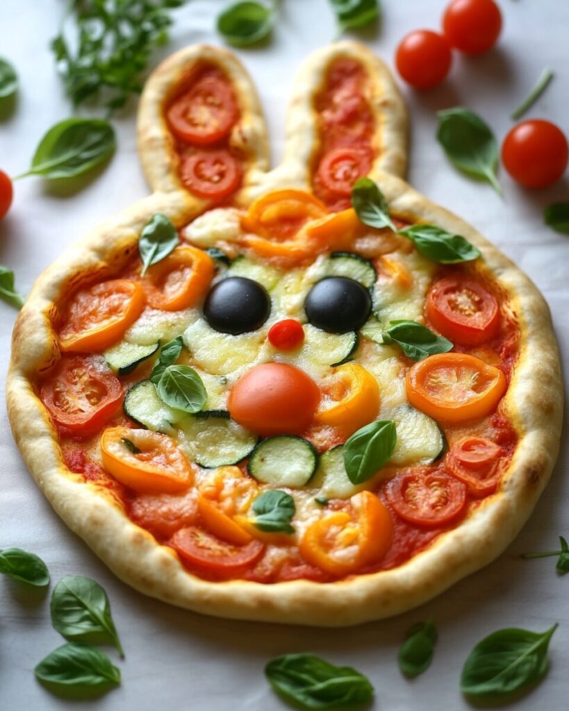 Bunny-Shaped Veggie Pizza finished dish
