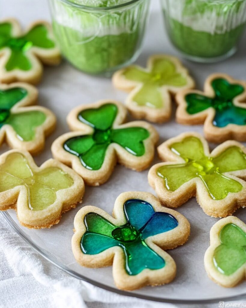 Stained Glass Shamrock Cookies finished dish