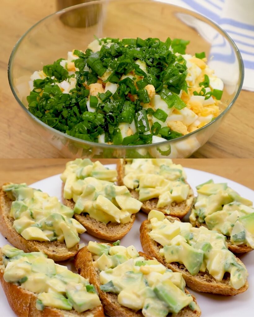 Creamy Avocado Egg Salad Spread on Toasted Baguette
