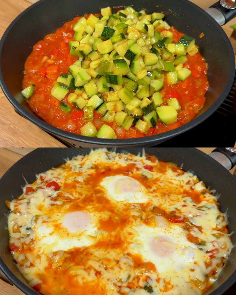 Zucchini Stir-Fry with Tomato Sauce, Eggs, and Cheese