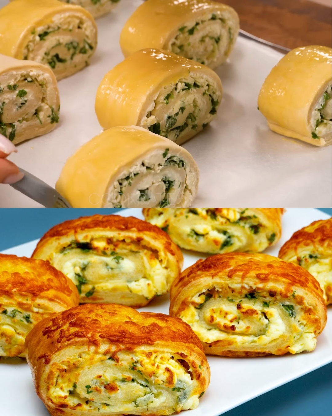 Cheesy Puff Pastry Roll with Feta, Cream Cheese, and Herbs