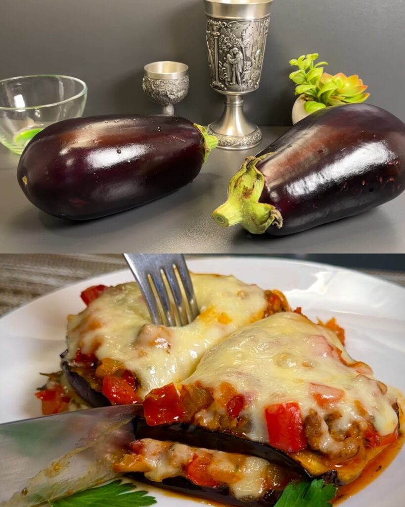 Stuffed Baked Eggplants with Minced Meat and Cheese