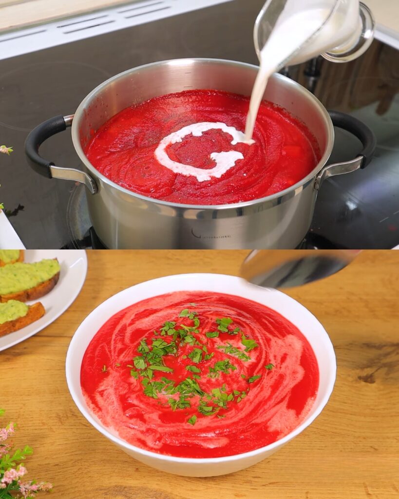 Creamy Beetroot Soup with Crispy Garlic Toast