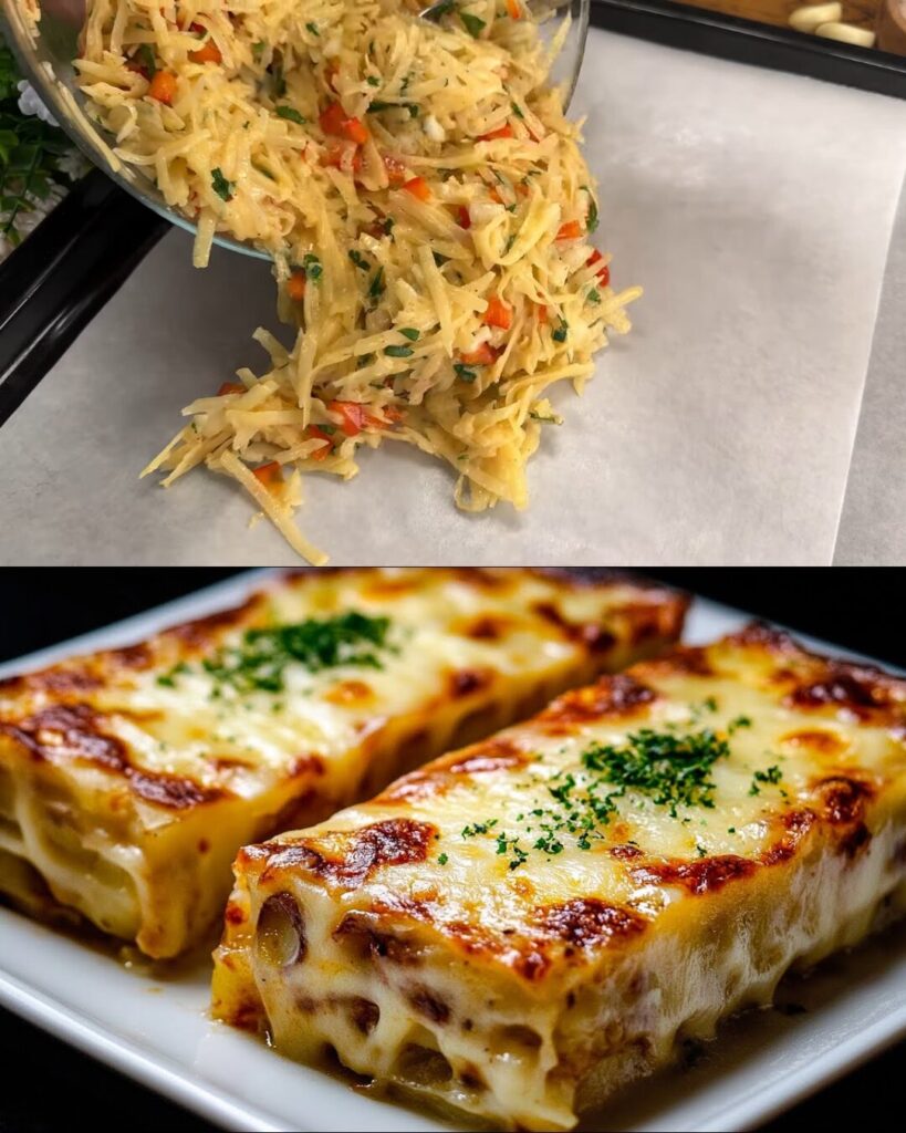 Cheesy Baked Potato and Mushroom Casserole with Creamy Herb Sauce