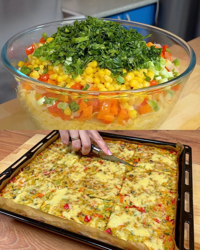 Baked Zucchini and Vegetable Slice with Garlic Sour Cream Sauce