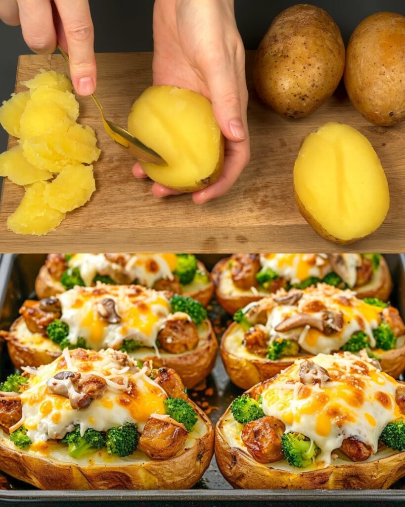 Stuffed Baked Potatoes with Chicken, Broccoli, and Cheese