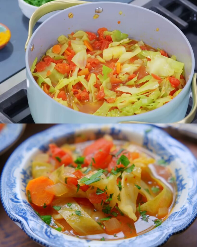 Spiced Cabbage Vegetable Soup with Lemon and Herbs