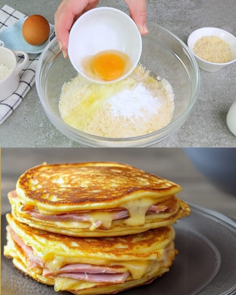 Ham and Cheese Savory Pancakes with Parmesan Batter finished dish