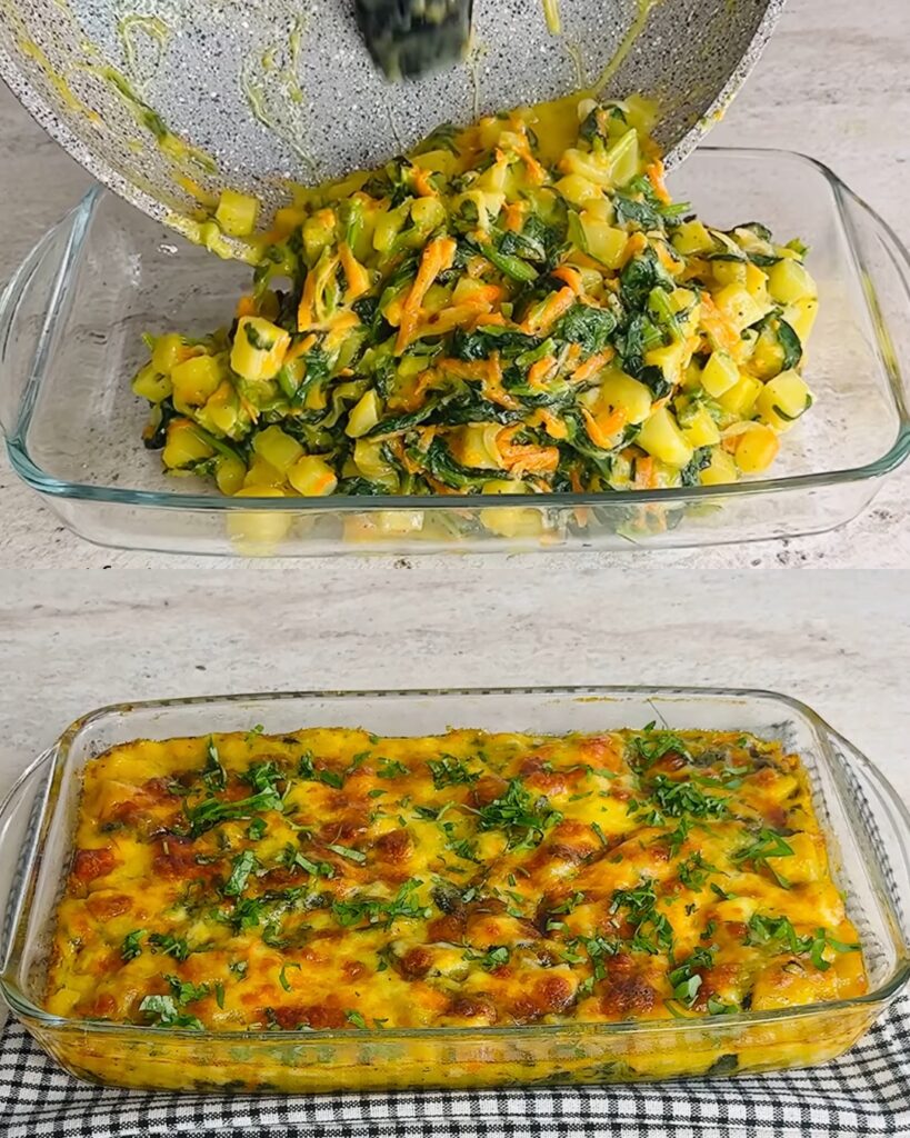 Cheesy Baked Spinach and Potato Casserole finished dish