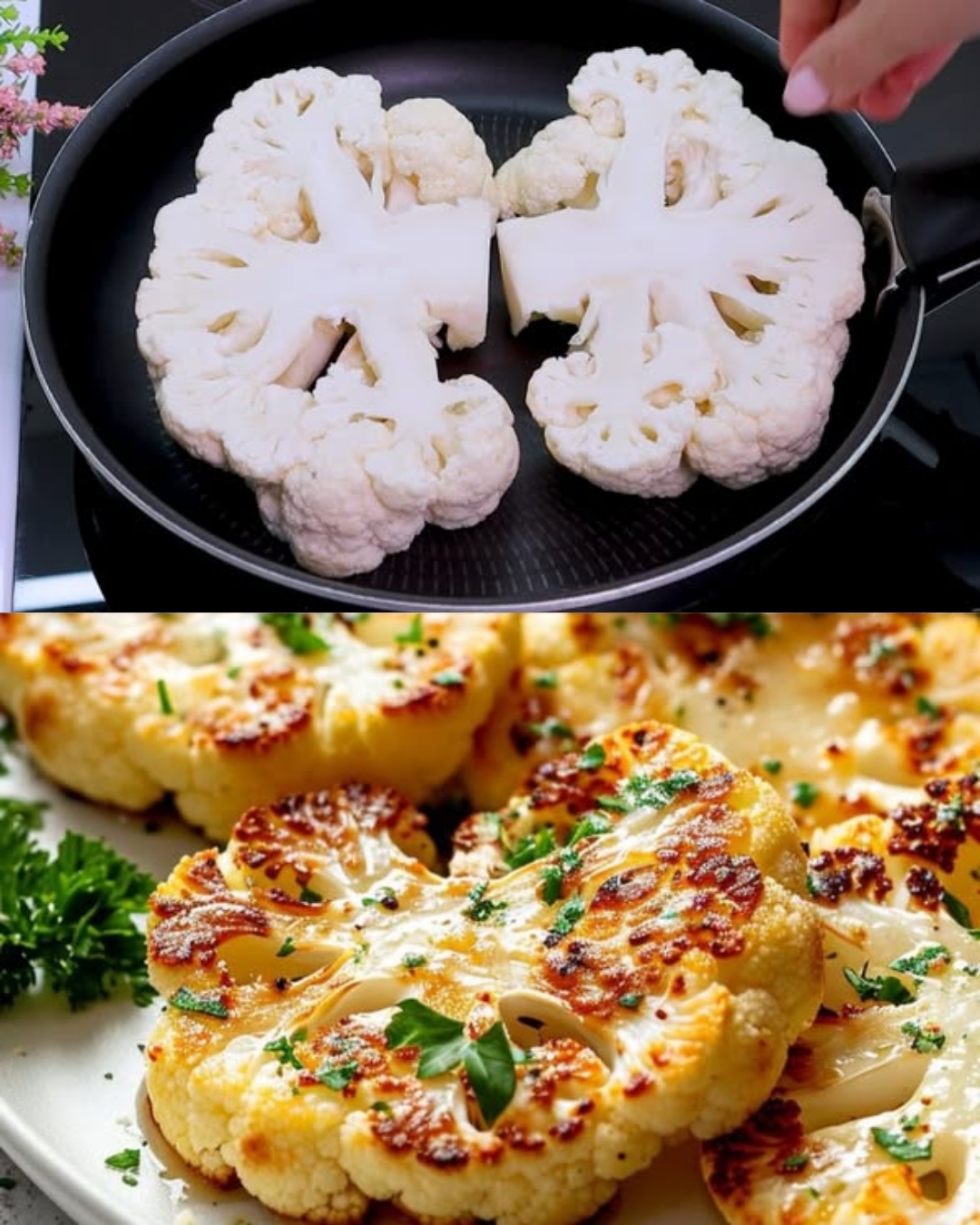 Roasted Cauliflower Steaks with Garlic, Paprika & Parmesan