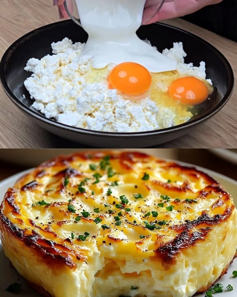 Baked Cheesy Egg Casserole with Cottage Cheese and Green Onions