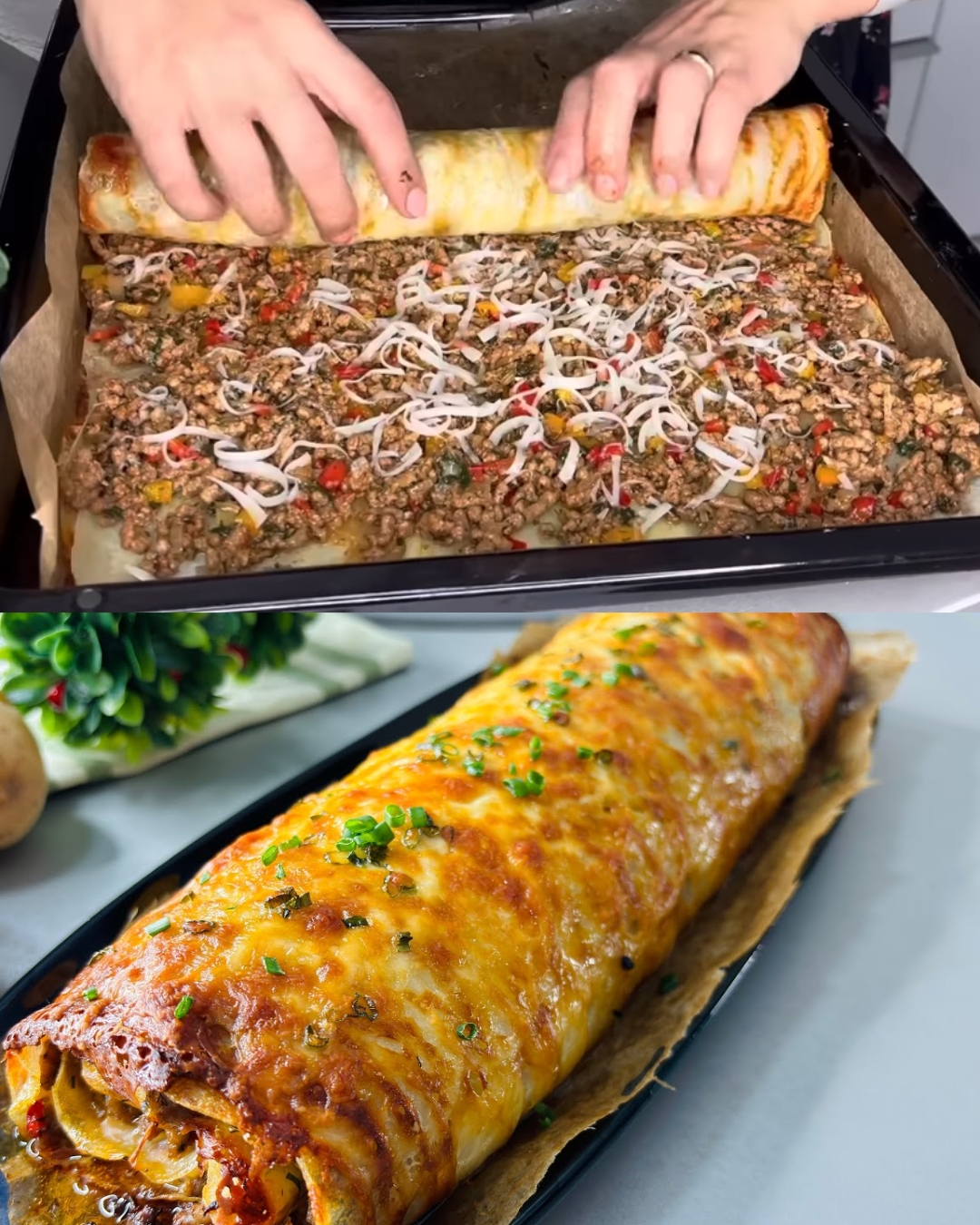 Mozzarella and Potato Roll with Spiced Minced Meat –