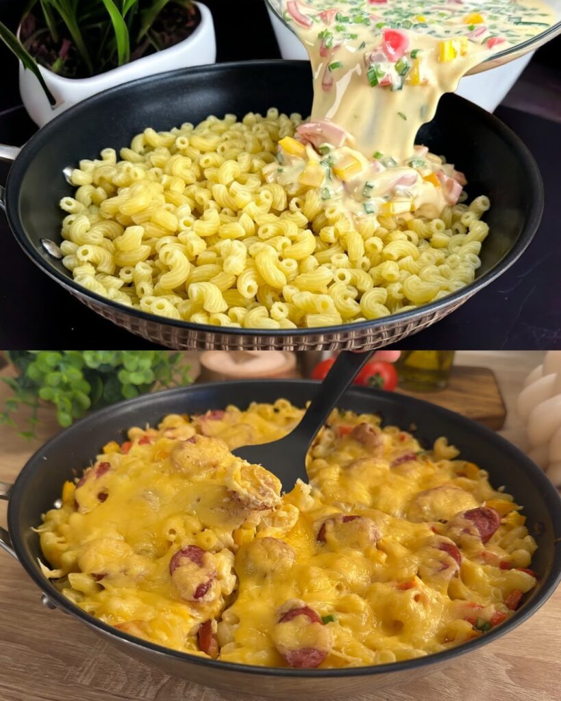Baked Pasta and Egg Casserole with Sausage, Cheese, and a Fresh Garden Salad